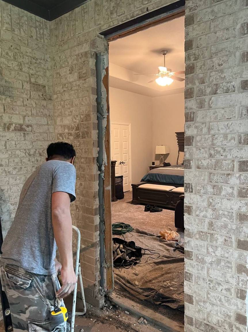 Brick cut out to open the doorway